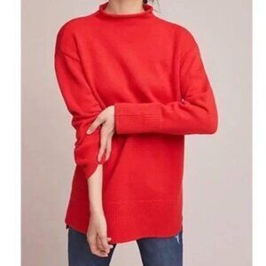 Anthropologie Moth Saskia oversized red  Tunic Mock neck pullover M NWT Holiday